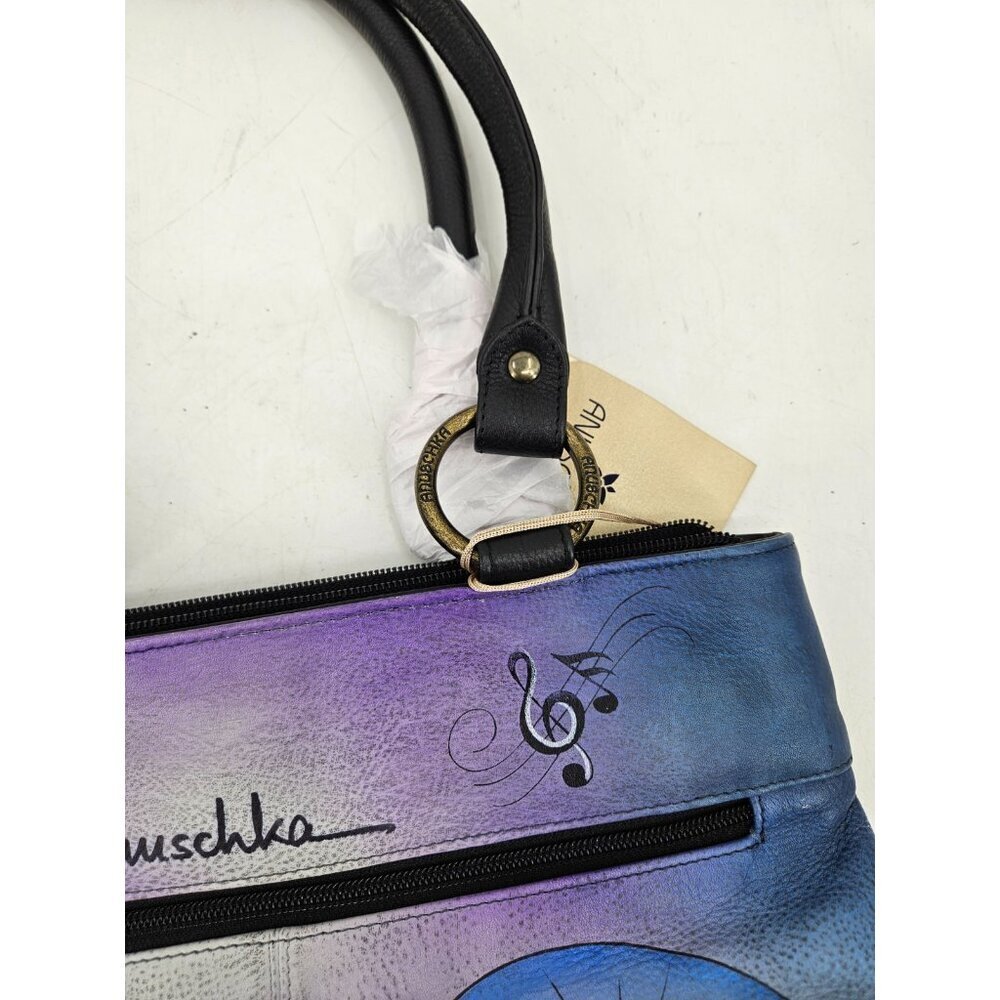 New Anuschka Jazz Trio Large Leather Shopper Tote Handpainted Purse Shoulder Bag - Picture 4 of 6